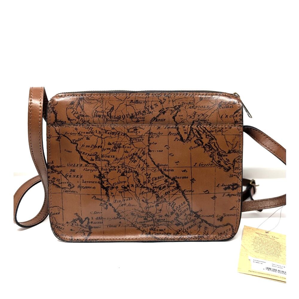 Patricia Nash Sigma Print Vallata Crossbody Purse Leather Signature Map NEW‎